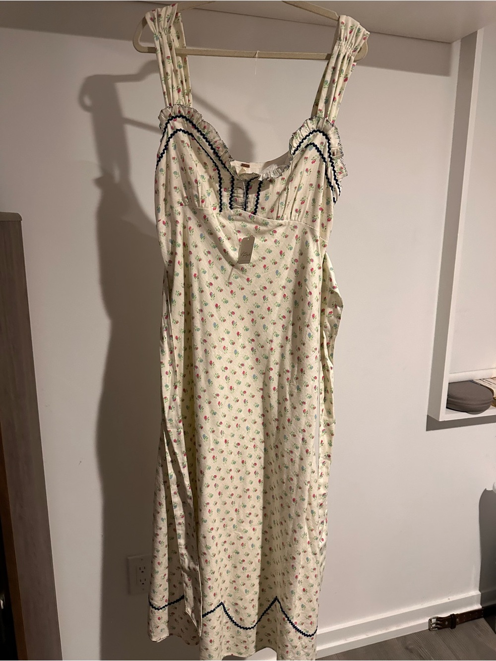 Free People Dahlia Dress - Floral Ruffle Sundress with Navy Trim - Picture 3 of 4